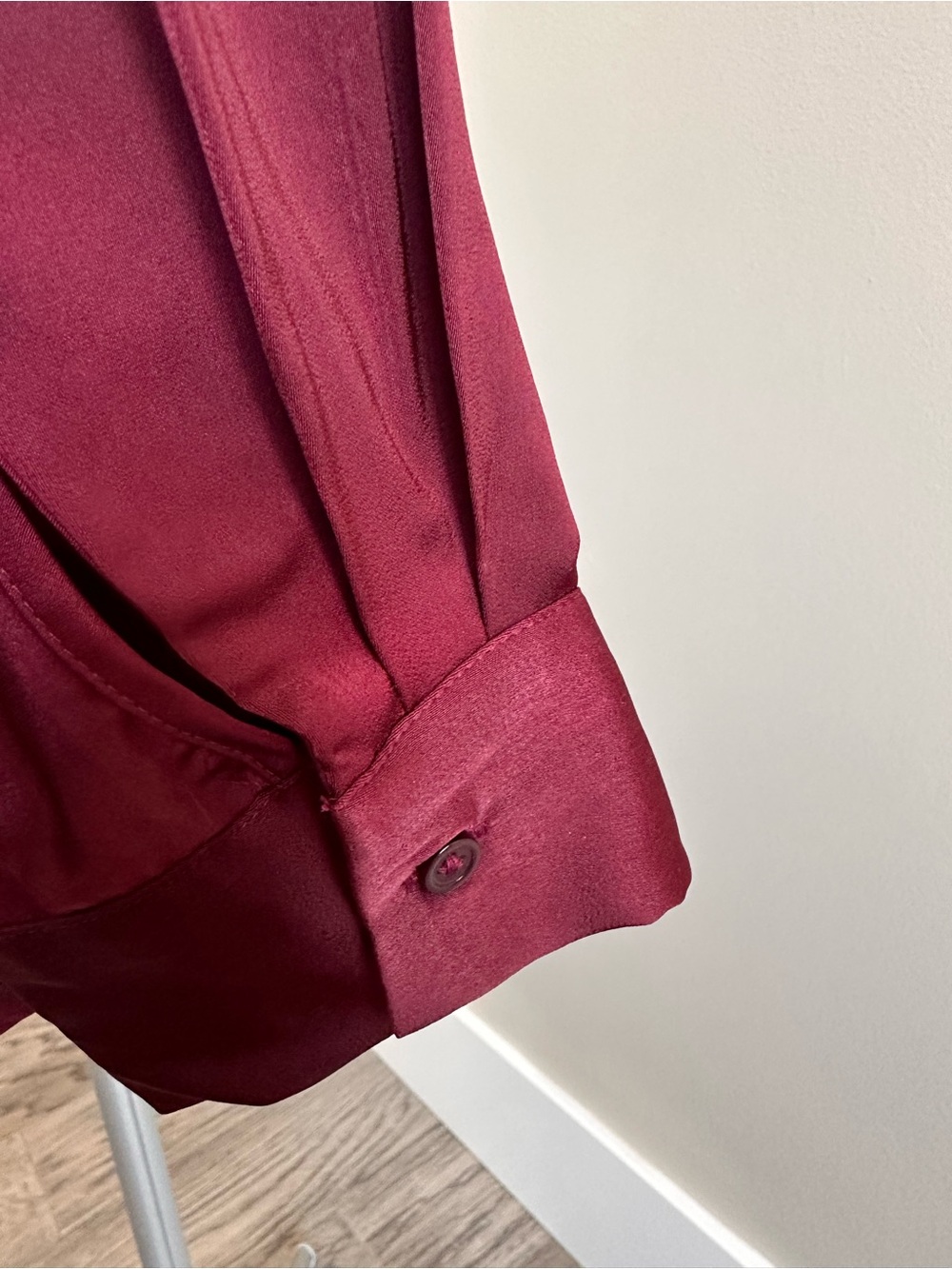 cleo Deep Wine Satin Button-Front Blouse - Picture 6 of 6